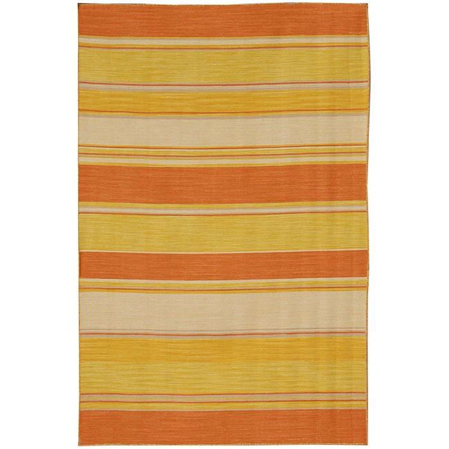 Flat Woven Yellow Keeland Wool Rug (5 x 8)