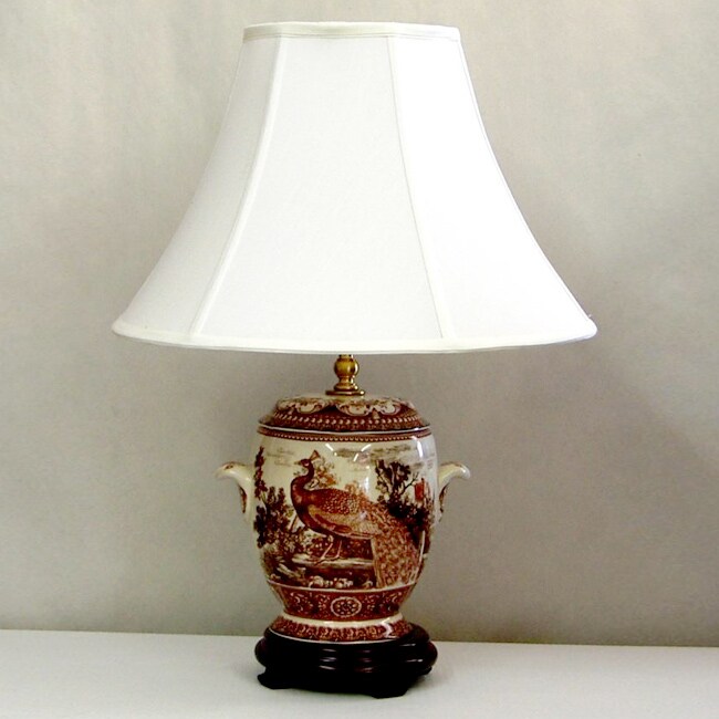 Brown Porcelain Peacock Silk Shade Lamp Today $120.29 