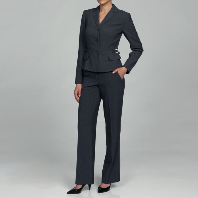 Calvin Klein Womens Charcoal 3 button Jacket Pant Suit  