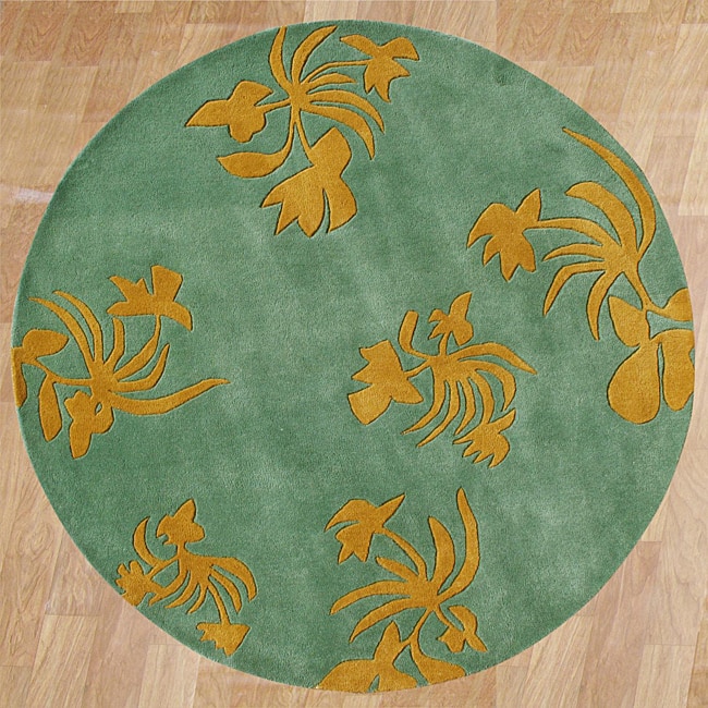Alliyah Handmade New Zeeland Blend Green Wool Rug - Light Green/Light Gold - 6' x 6'