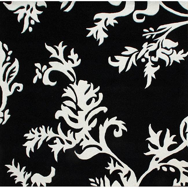 Alliyah Handmade New Zeeland Blend Off White Flora Rug - Black/White - 6' x 6'