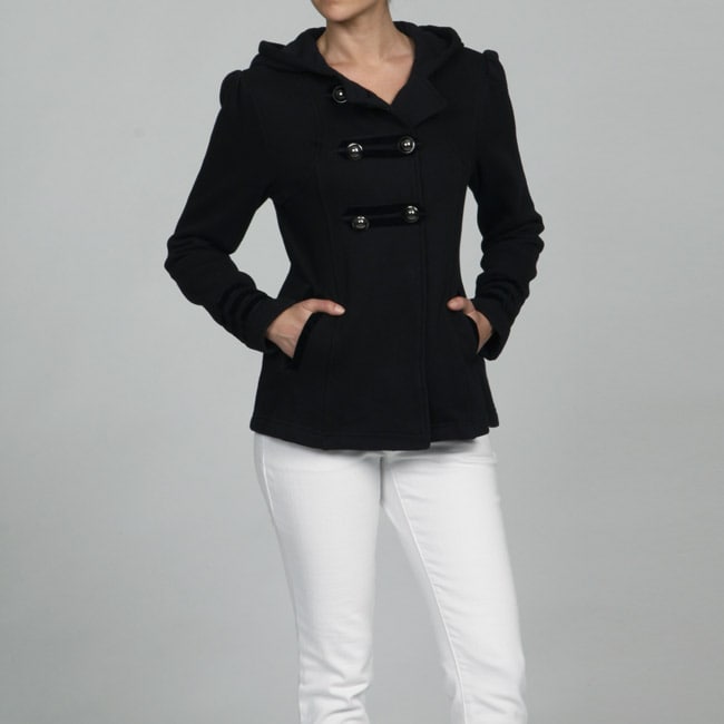   Collection Womens Black Fleece Military Pea Coat  