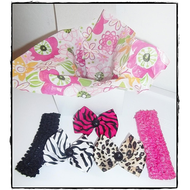 Lil Sweetys Bowtique Animal Print Pinwheel Bow and Headband Gift Set 