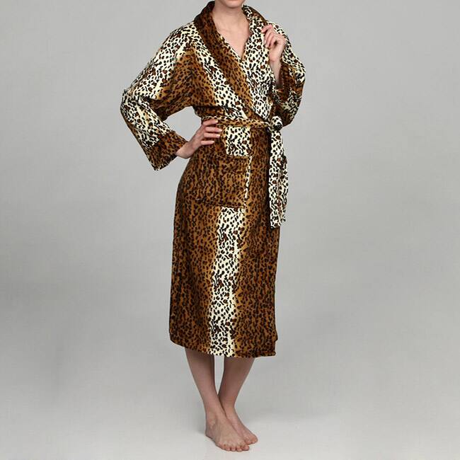 Women's Cheetah Print Microluxe Bath Robe - Overstock - 5862636