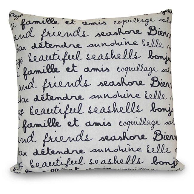 Thro French Beach Words Outdoor Black/ White Decorative Pillow