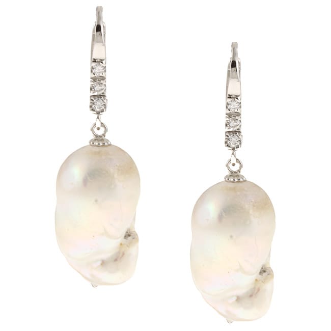 White Baroque Freshwater Pearl Earrings (16 18 mm)