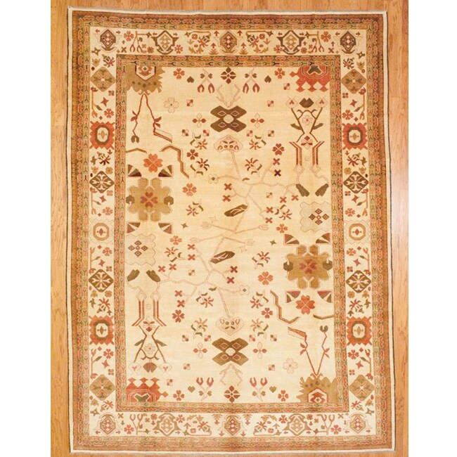 Afghani Hand knotted Oushak Vegetable Dye Ivory Wool Rug (9 x 123