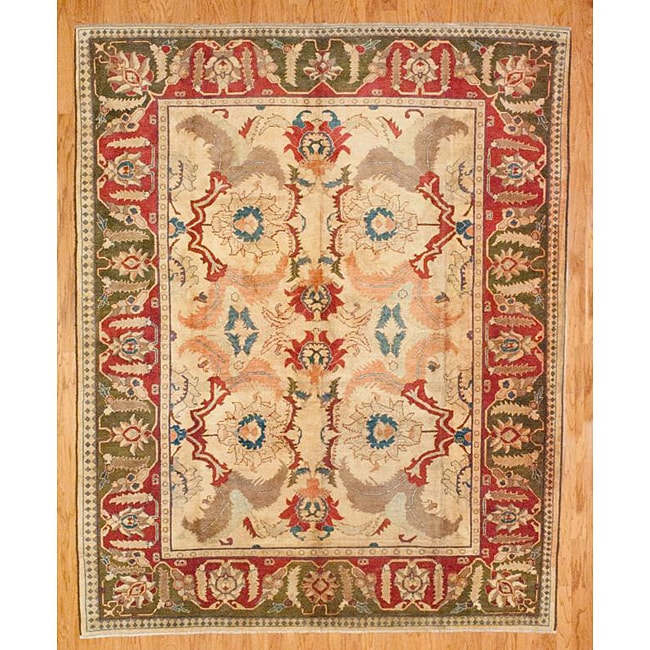 Afghani Hand knotted Beige/ Green Oushak Wool Rug (8' x 9'10) Herat Oriental 7x9   10x14 Rugs