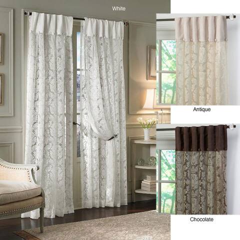 Damask Lace Inverted Pleat 63-inch Curtain Panel Pair - Overstock - 5877729