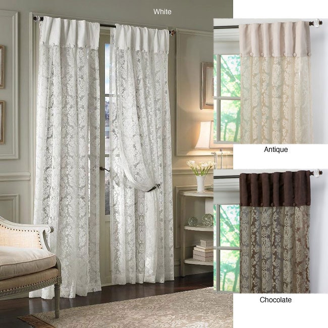 Damask Lace Inverted Pleat 108 inch Curtain Panel Pair  
