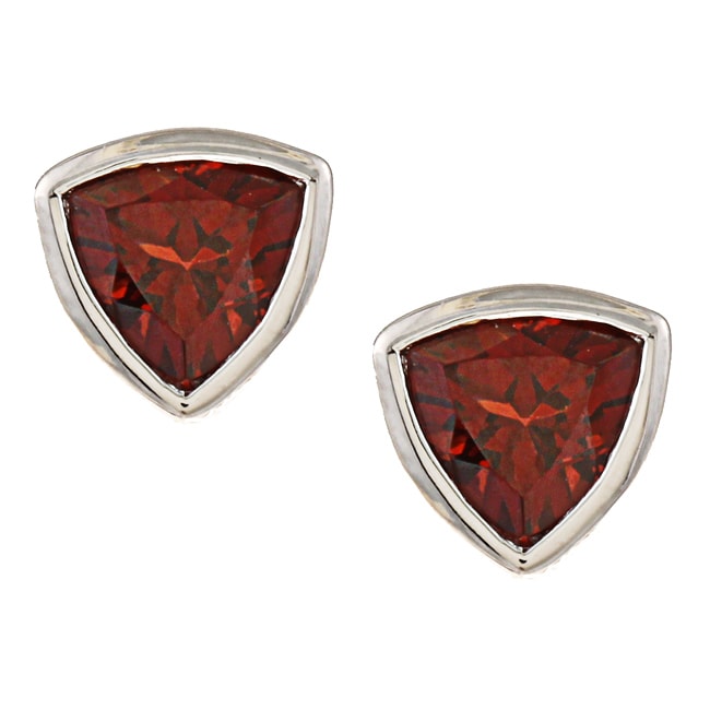 Sterling Silver Trillion cut Garnet 7 mm Stud Earrings  