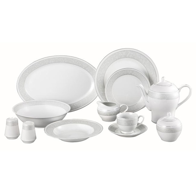 Lorren Home Silver Pearl 49 piece Dinnerware Set  