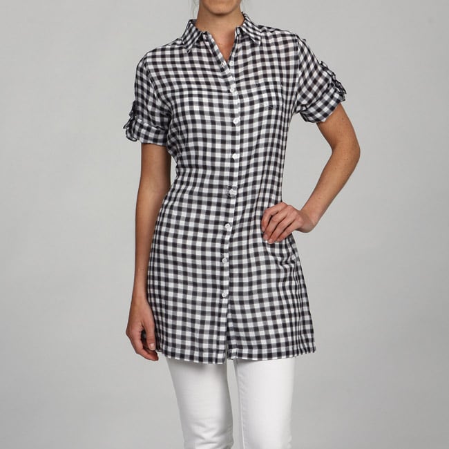 Ninety Womens Black Gingham Tunic Shirt  ™ Shopping   Top