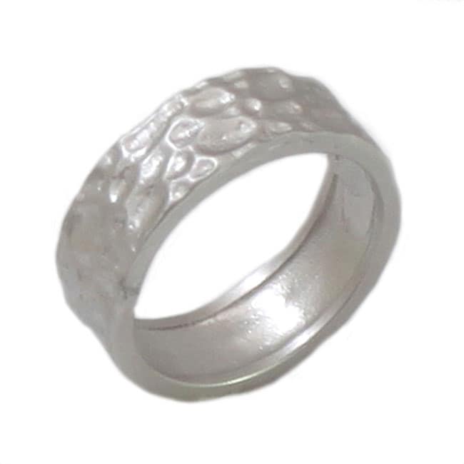 Womens Silvertone Hammered Nugget Finish Band with Rhodium Overlay