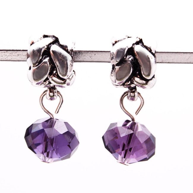 Bleek2Sheek Silvertone Purple Crystal Dangle Charm Beads (Set of 2 