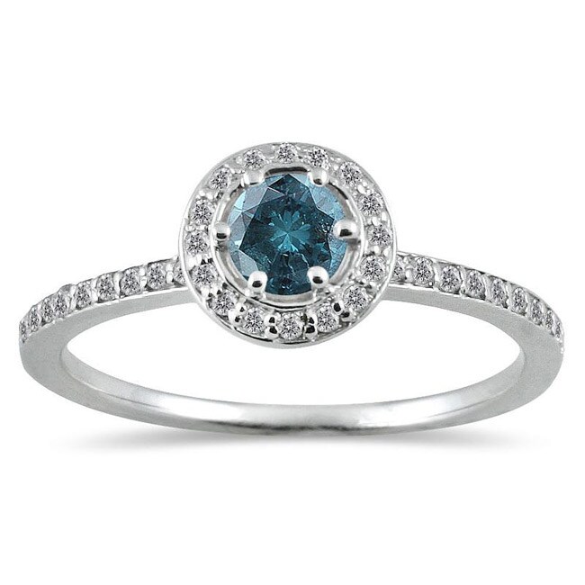 Shop Marquee Jewels 14k Gold 1/2ct TDW Blue and White Diamond Halo Ring ...