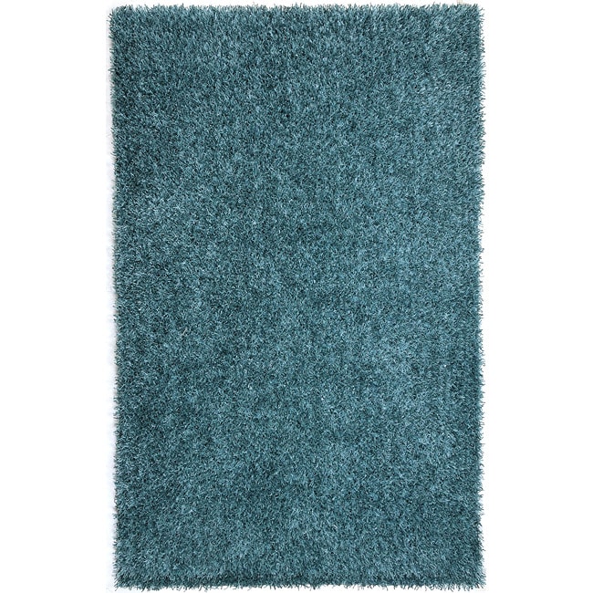 Hand woven Blue Shag Polyester Rug (5 X 76)