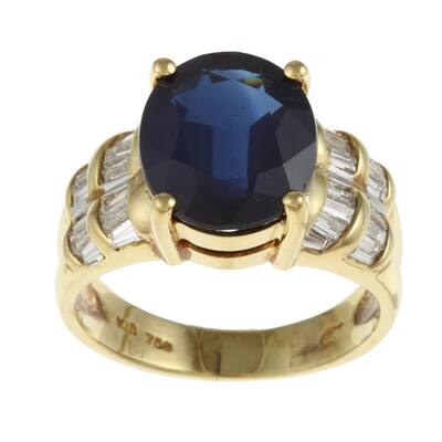 Kabella 18k Yellow Gold Sapphire and 5/8ct TDW Diamond Ring (H, SI1-SI2)