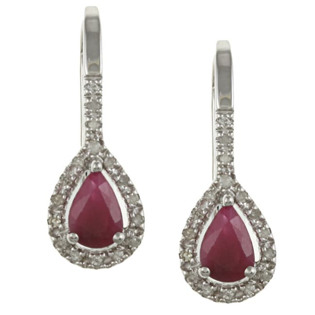 Viducci 10k White Gold Ruby and 1/6ct TDW Diamond Earrings (G H, I1 I2 