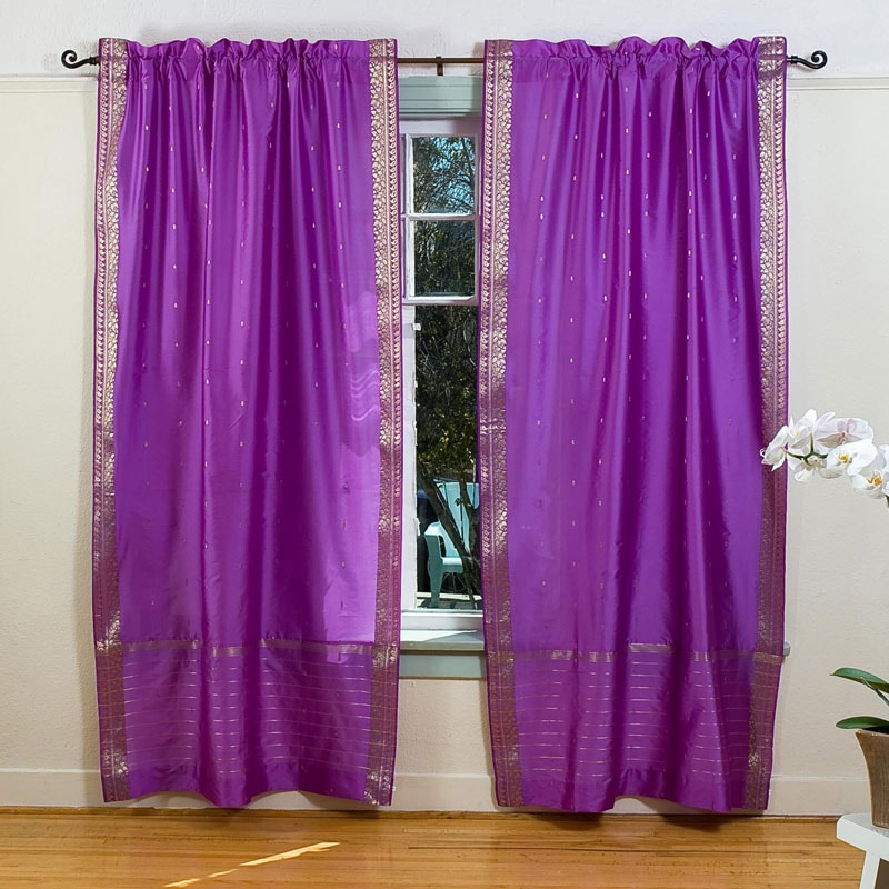 Lavender 84 inch Rod Pocket Sheer Sari Curtain Panel Pair (India 