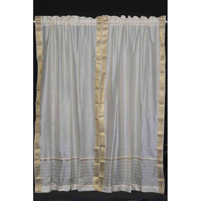 Cream 84 inch Rod Pocket Sheer Sari Curtain Panel Pair (India 