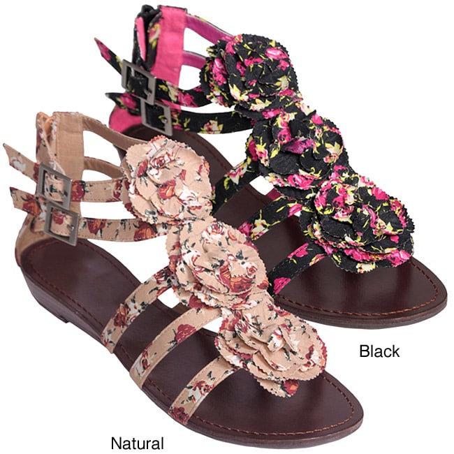 Journee Collection Womens Sprout 77 Floral Print Low Wedge Sandals