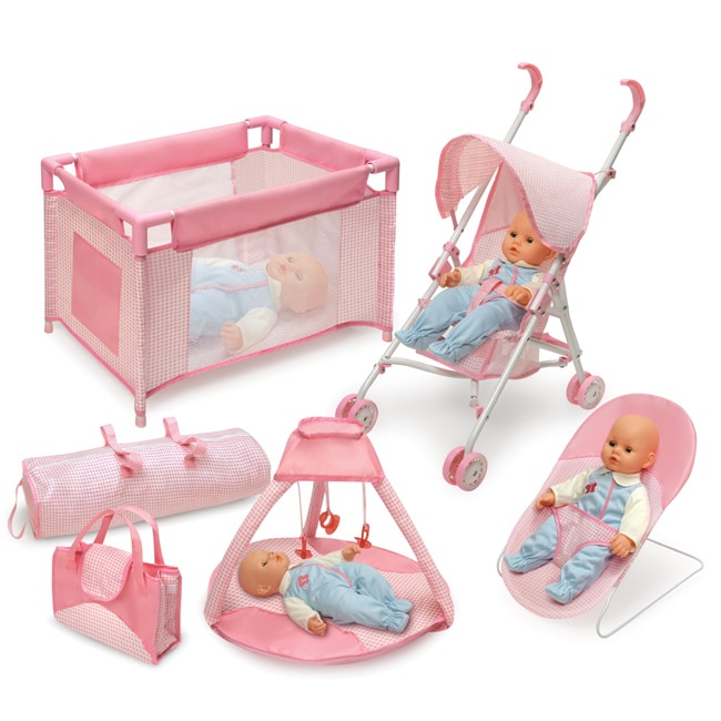 shop badger basket pink 5-piece doll furniture accessory set - free