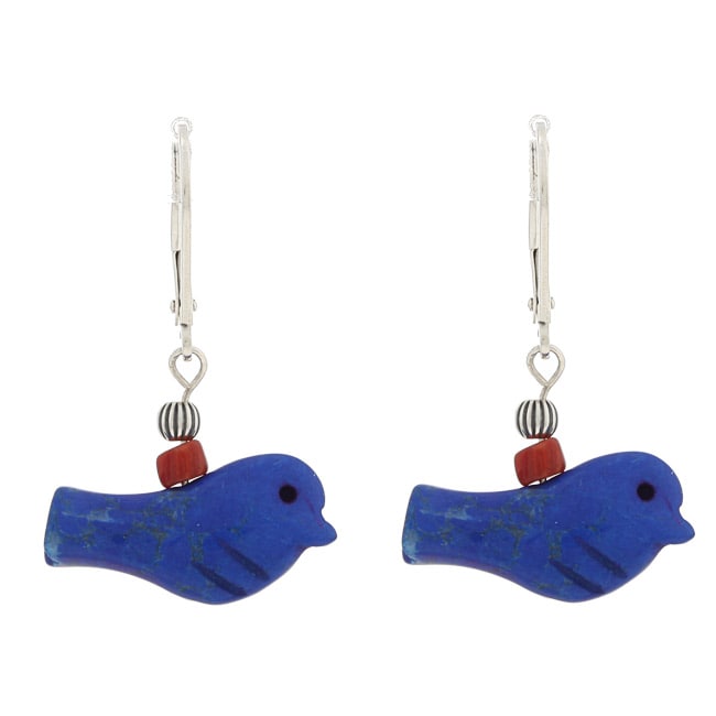   Moon Sterling Silver Lapis Bird Leverback Earrings  