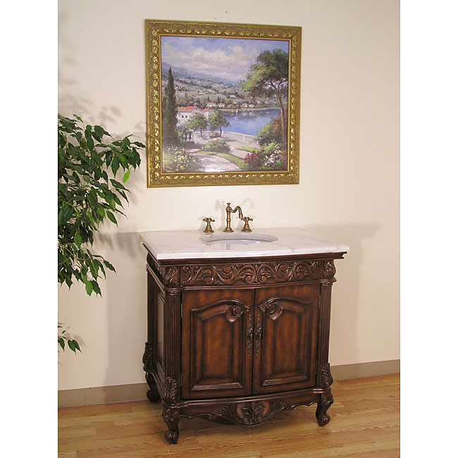 White Marble Top 36 inch Single sink Bathroom Vanity