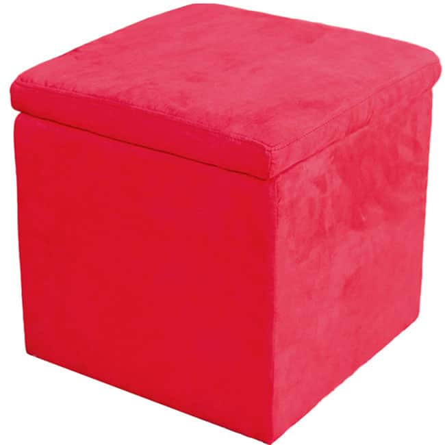 Red Microfiber Storage Ottoman