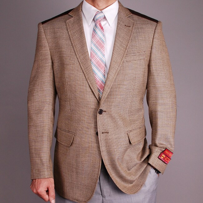 Shop Men's Taupe Leather Patch 2-button Wool Sportcoat - Free Shipping ...
