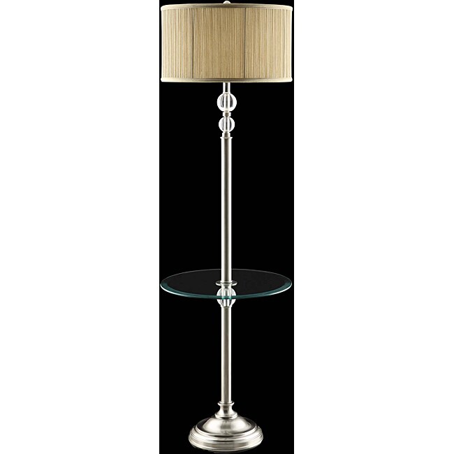 Brushed Nickel and Crystal Floor Lamp with Shelf  