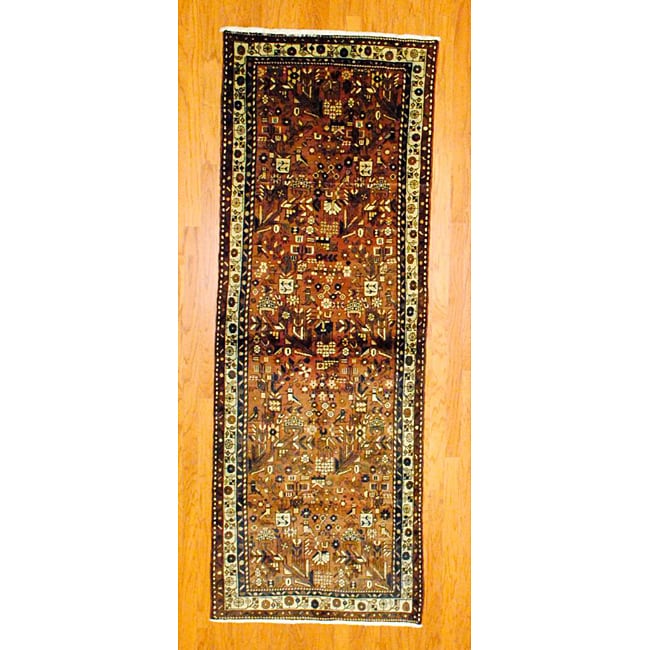 Persian Hand knotted Brown/ Ivory Tribal Hamadan Wool Rug (3'5 x 9'6) Runner Rugs