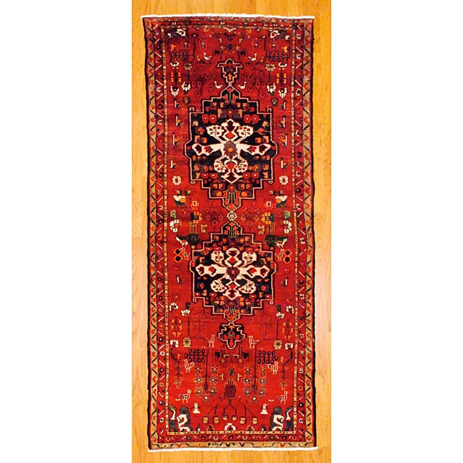 Persian Hand knotted Red/ Beige Tribal Hamadan Wool Rug (311 x 102