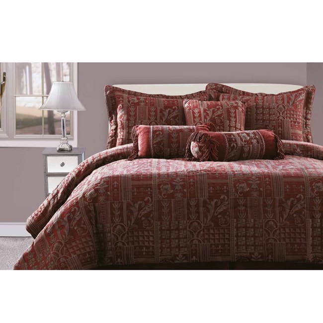 Felicity Burgundy/ Gold 7piece Chenille Queensize Comforter Set