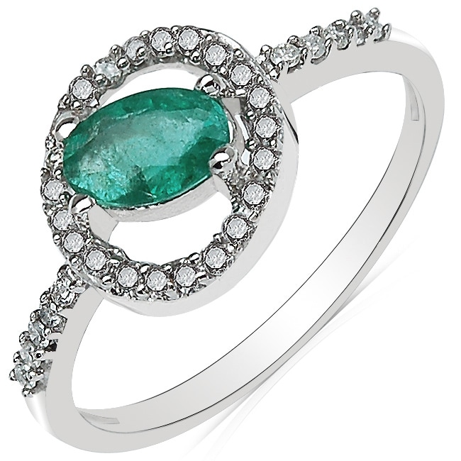 10k White Gold Emerald and 1/6ct TDW Diamond Ring (J K, I2 I3 