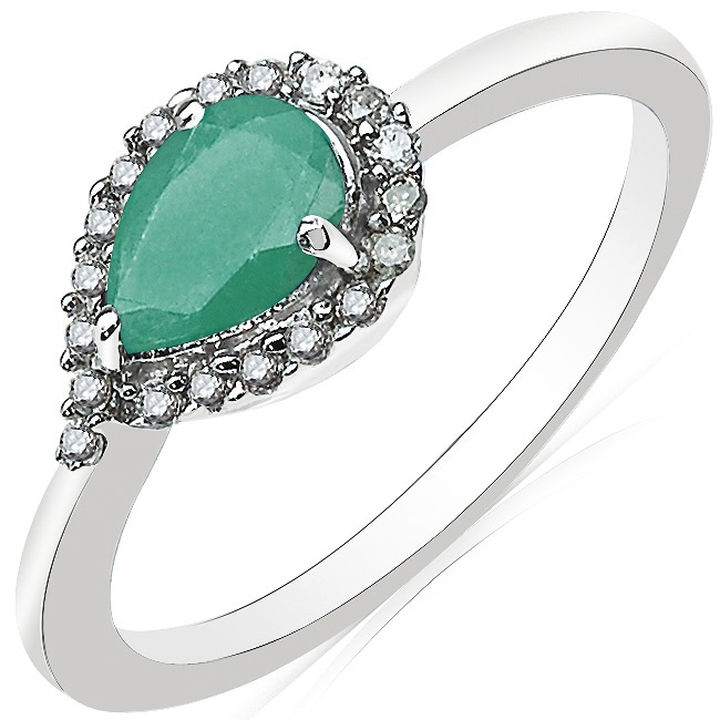 10k White Gold Emerald and 1/8ct TDW Diamond Ring (J K, I2 I3) Today 