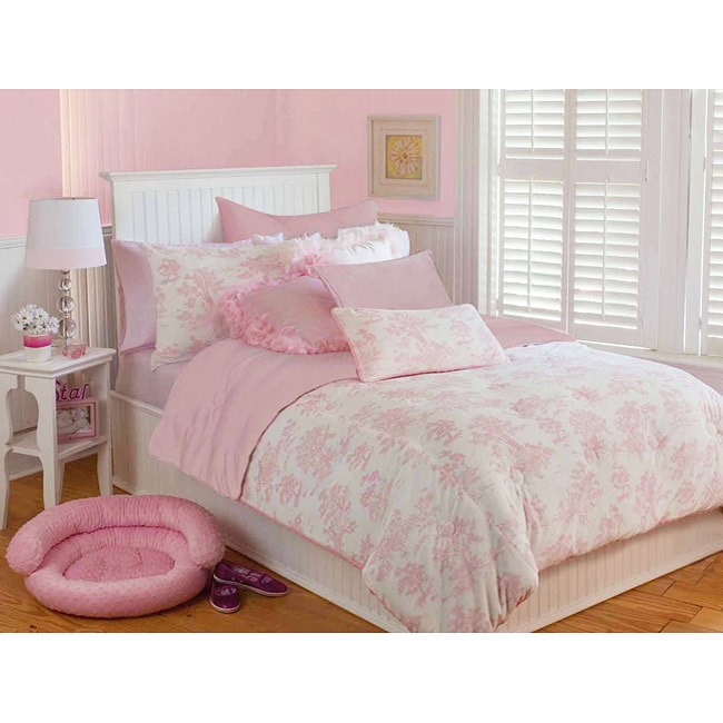 Microplush Pink Toile Twin Size 2 piece Comforter Set  