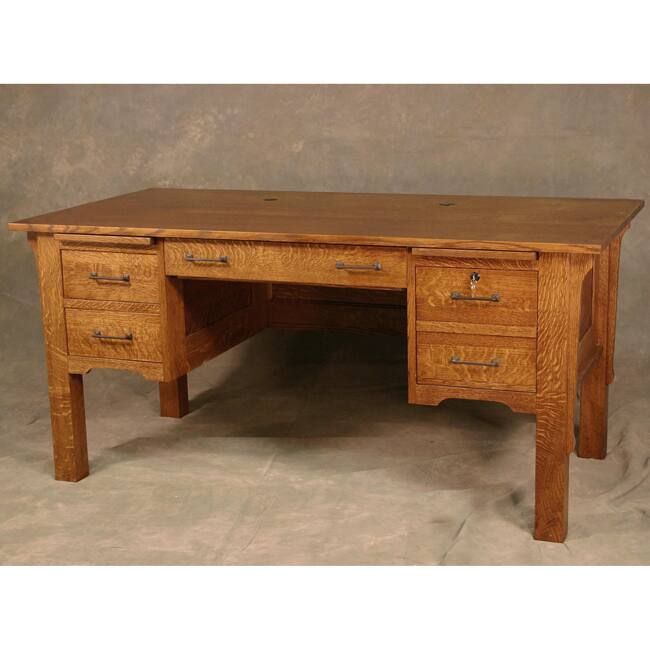 Wood Revival Antique Brown 4-drawer Mission Legged Desk