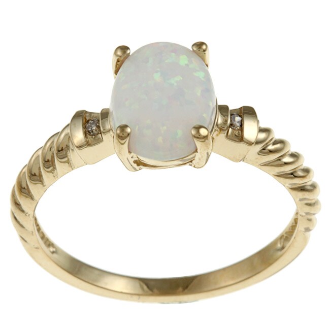 Shop 14k Yellow Gold Created Opal and Diamond Accent Ring (K-L, I1-I2 ...
