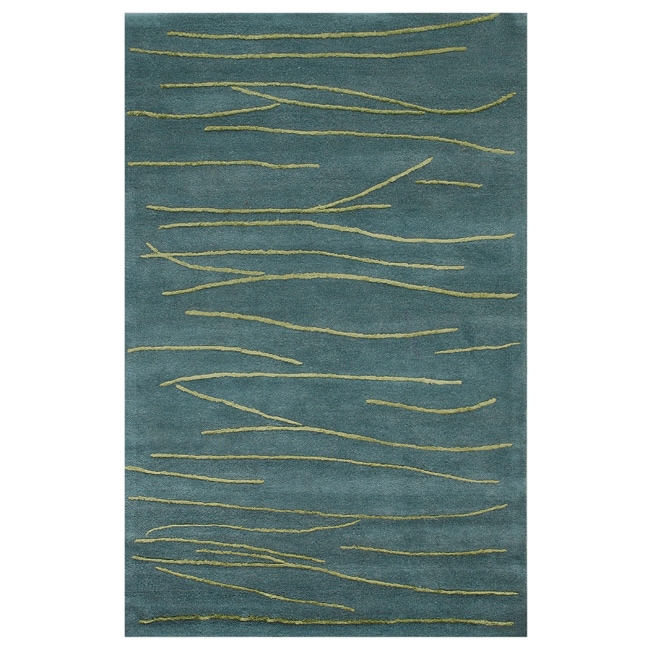 Sawan Hand tufted Blue Wool Rug (5' x 8') JRCPL 5x8   6x9 Rugs