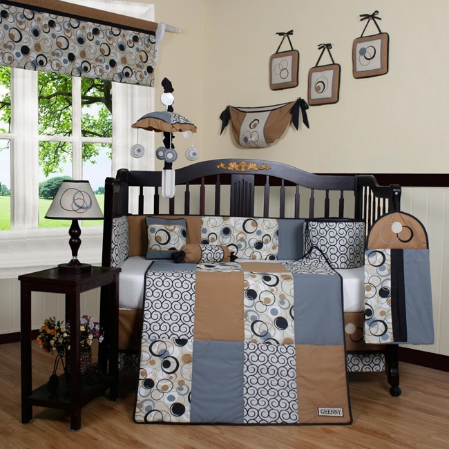 Grey Brown Scribbles 13 piece Crib Bedding Set