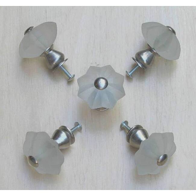 Clear Frosted Star Glass and Satin Nickel Knobs (Set of 5)