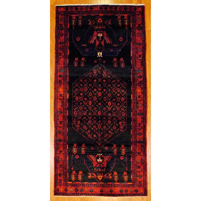 Persian Hand knotted Black/ Red Tribal Hamadan Wool Rug (410 x 104