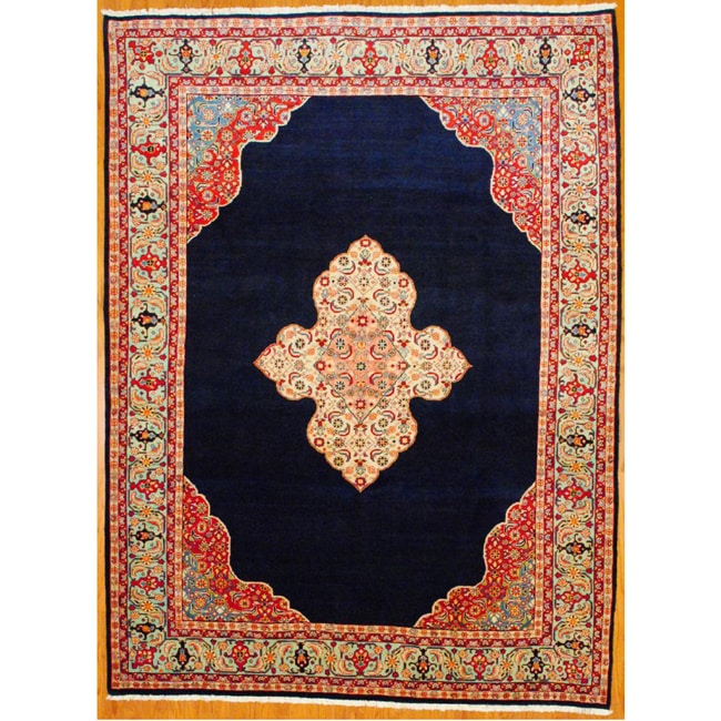 Persian Hand knotted Navy/ Lt. Green Sarouk Wool Rug (8'6 x 11'3) 7x9   10x14 Rugs