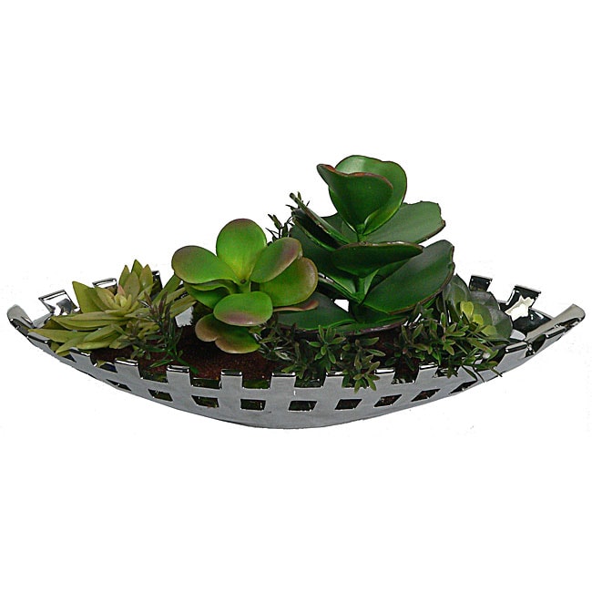 Laura Ashley Silver Ceramic Succulents Silk Plants  