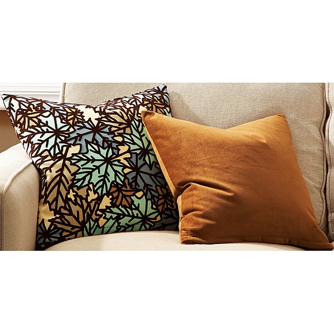   Leaf and Solid Tan Decorative Pillows (Set of 2)  