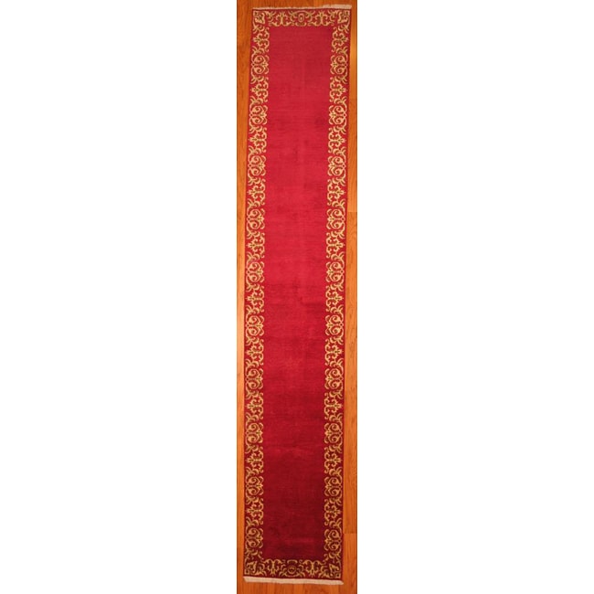 Persian Hand knotted Magenta/ Beige Mashad Wool Rug (211 x 166