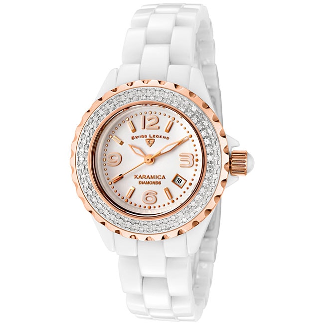 Swiss Legend Womens Karamica White High Tech Ceramic Diamond Watch 