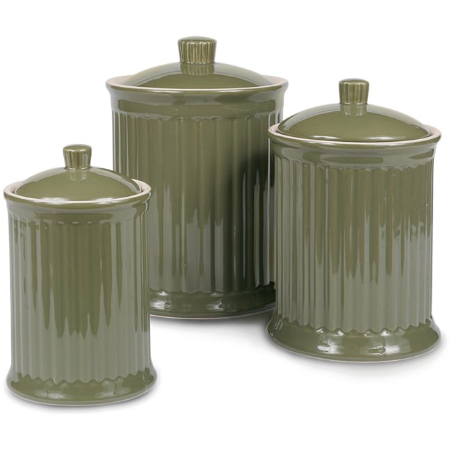 Simsbury Olive  Green  Ceramic Canisters Set  of 3 Free 